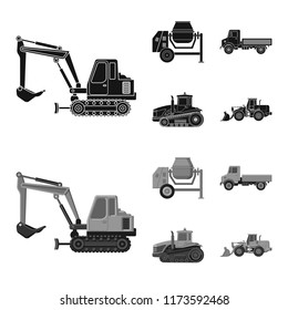 Vector illustration of build and construction sign. Set of build and machinery stock vector illustration.