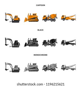 Vector illustration of build and construction sign. Set of build and machinery stock vector illustration.
