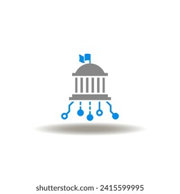 Vector illustration of build court or governance with circuit pattern. Icon of online public sector, web governance administration. Symbol of digital government.