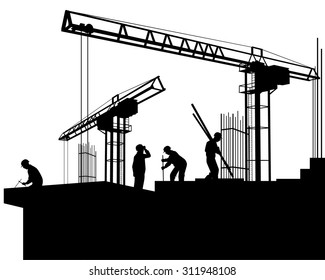 Vector Illustration Builders On Construction Site Stock Vector (Royalty ...