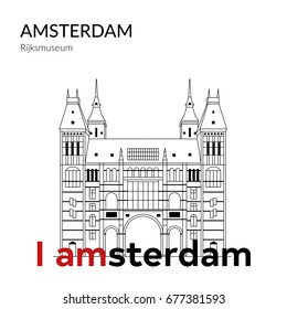 Vector Illustration of building Amsterdam outline for Design, Website, Background, Banner, Card. Travel Holland Landmark silhouette Element Template for Tourism Flier.