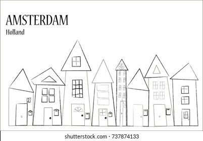 Vector Illustration of building Amsterdam outline for Design, Website, Background, Banner, Card. Travel Holland Landmark silhouette Element Template for Tourism Flier.