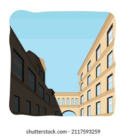 Vector illustration of a building. Arch and shadow