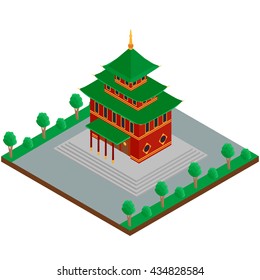 vector illustration. The building of a Buddhist temple. isometric, 3D