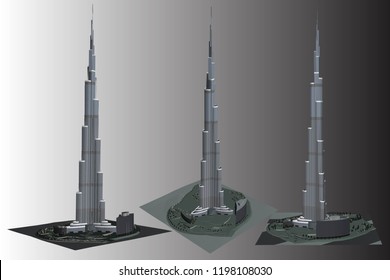 
Vector illustration, building burj-khalifa 3D