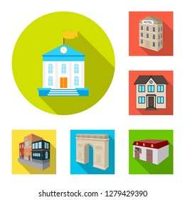 Vector illustration of building and city icon. Set of building and business stock vector illustration.