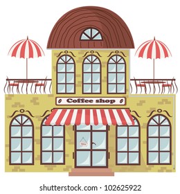 Vector illustration of building with a coffee shop in it