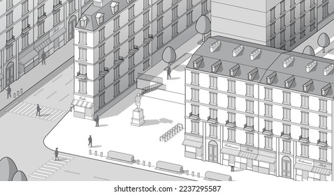 Ilustración vectorial de la construcción. compañía. Dibujo técnico. Esbozo vectorial. Arquitectura