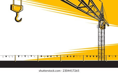 Vector illustration of the building construction site with a tower crane.
