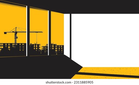 Vector illustration of the building construction site with a tower crane.