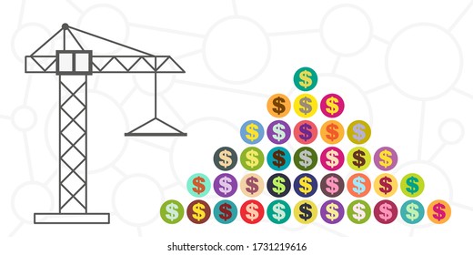 vector illustration of building crane pyramid with money symbols for building business visuals 