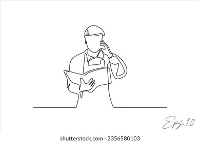 vector illustration building foreman continuous line