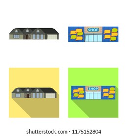 Vector illustration of building and front icon. Set of building and roof vector icon for stock.