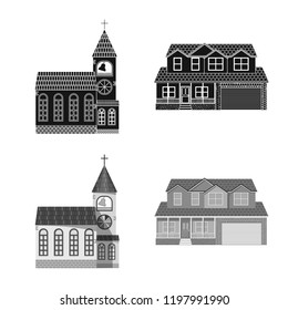 Vector illustration of building and front icon. Set of building and roof vector icon for stock.