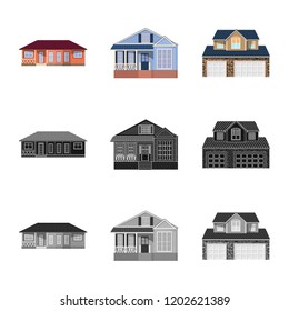 Vector illustration of building and front icon. Collection of building and roof stock vector illustration.