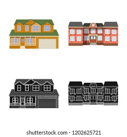 Vector illustration of building and front icon. Collection of building and roof vector icon for stock.