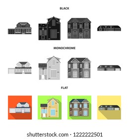 Vector illustration of building and front icon. Set of building and roof stock symbol for web.