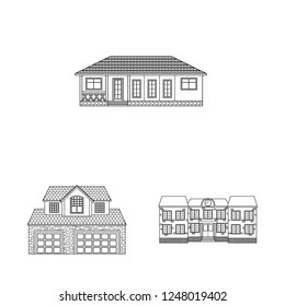Vector illustration of building and front icon. Set of building and roof vector icon for stock.