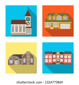 Vector illustration of building and front icon. Collection of building and roof stock symbol for web.