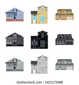 Vector illustration of building and front icon. Set of building and roof vector icon for stock.