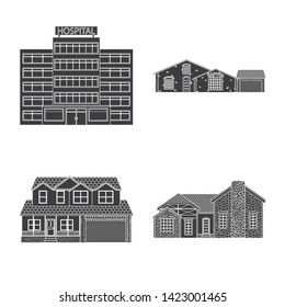 Vector illustration of building and front icon. Collection of building and roof stock vector illustration.