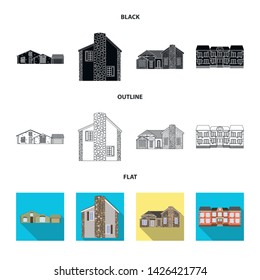 Vector illustration of building and front icon. Set of building and roof stock vector illustration.