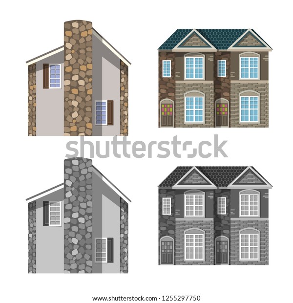 Vector Illustration Building Front Icon Collection Stock Vector ...