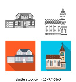 Vector illustration of building and front logo. Set of building and roof stock symbol for web.