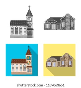 Vector illustration of building and front logo. Collection of building and roof stock vector illustration.