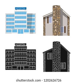 Vector illustration of building and front logo. Set of building and roof vector icon for stock.
