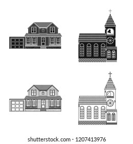 Vector illustration of building and front logo. Collection of building and roof stock vector illustration.