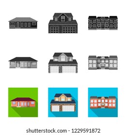 Vector illustration of building and front logo. Collection of building and roof stock vector illustration.