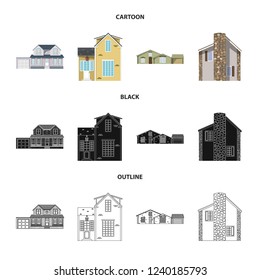 Vector illustration of building and front logo. Set of building and roof stock vector illustration.