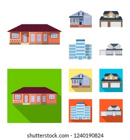 Vector illustration of building and front logo. Set of building and roof stock vector illustration.