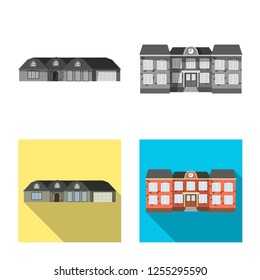 Vector illustration of building and front logo. Collection of building and roof stock symbol for web.
