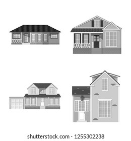 Vector illustration of building and front logo. Set of building and roof stock symbol for web.