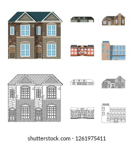 Vector illustration of building and front logo. Collection of building and roof vector icon for stock.