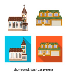Vector illustration of building and front logo. Collection of building and roof stock vector illustration.