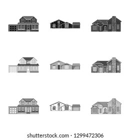 Vector illustration of building and front logo. Collection of building and roof stock vector illustration.