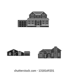 Vector illustration of building and front logo. Set of building and roof stock vector illustration.