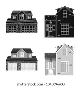 Vector illustration of building and front logo. Set of building and roof vector icon for stock.
