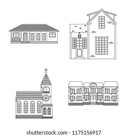 Vector illustration of building and front sign. Collection of building and roof stock symbol for web.