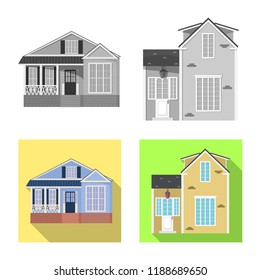 Vector illustration of building and front sign. Set of building and roof stock symbol for web.