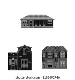 Vector illustration of building and front sign. Set of building and roof stock vector illustration.