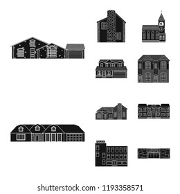 Vector illustration of building and front sign. Collection of building and roof stock symbol for web.