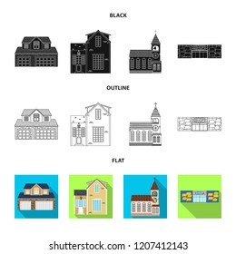 Vector illustration of building and front sign. Collection of building and roof stock symbol for web.