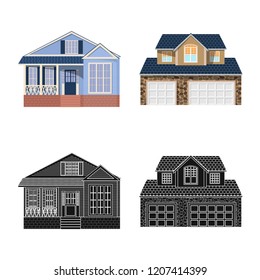Vector illustration of building and front sign. Collection of building and roof stock symbol for web.