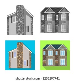 Vector illustration of building and front sign. Set of building and roof stock symbol for web.