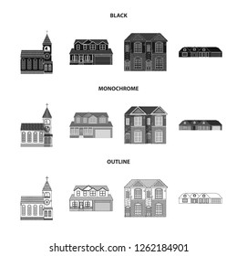 Vector illustration of building and front sign. Set of building and roof stock vector illustration.