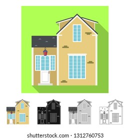 Vector illustration of building and front sign. Set of building and roof stock vector illustration.